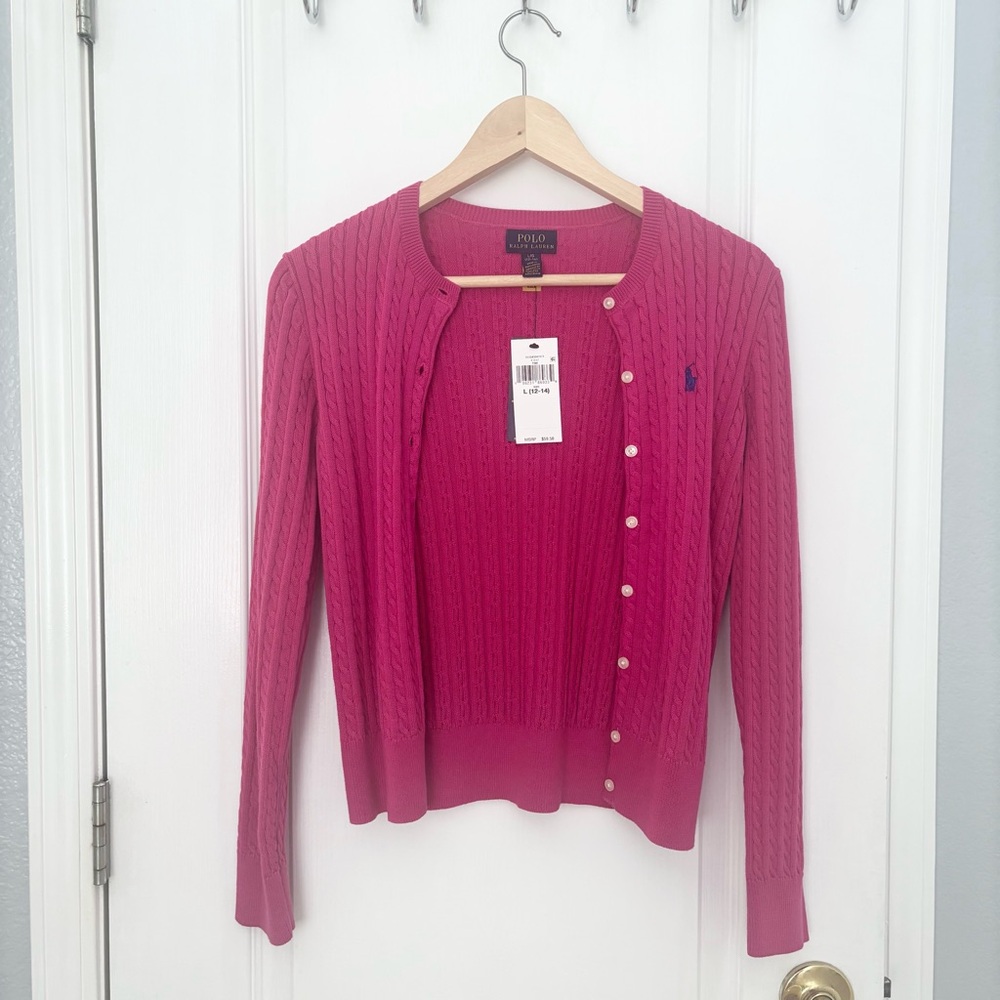 Ralph Lauren Pink Cable-Knit Cotton Cardigan NWT